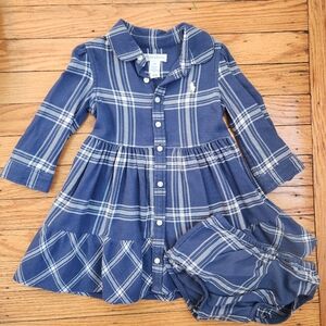 RALPH LAUREN Baby Girl's Plaid Cotton Twill Shirtdress & Bloomers Set 12M